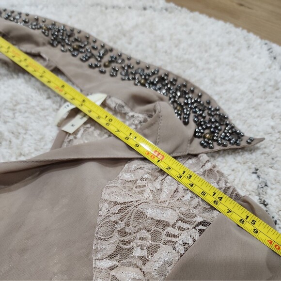 TRUTH NYC Top Womens Medium Brown Sheer Blouse 3/4 Sleeve Embroidered Open Back - Picture 6 of 14